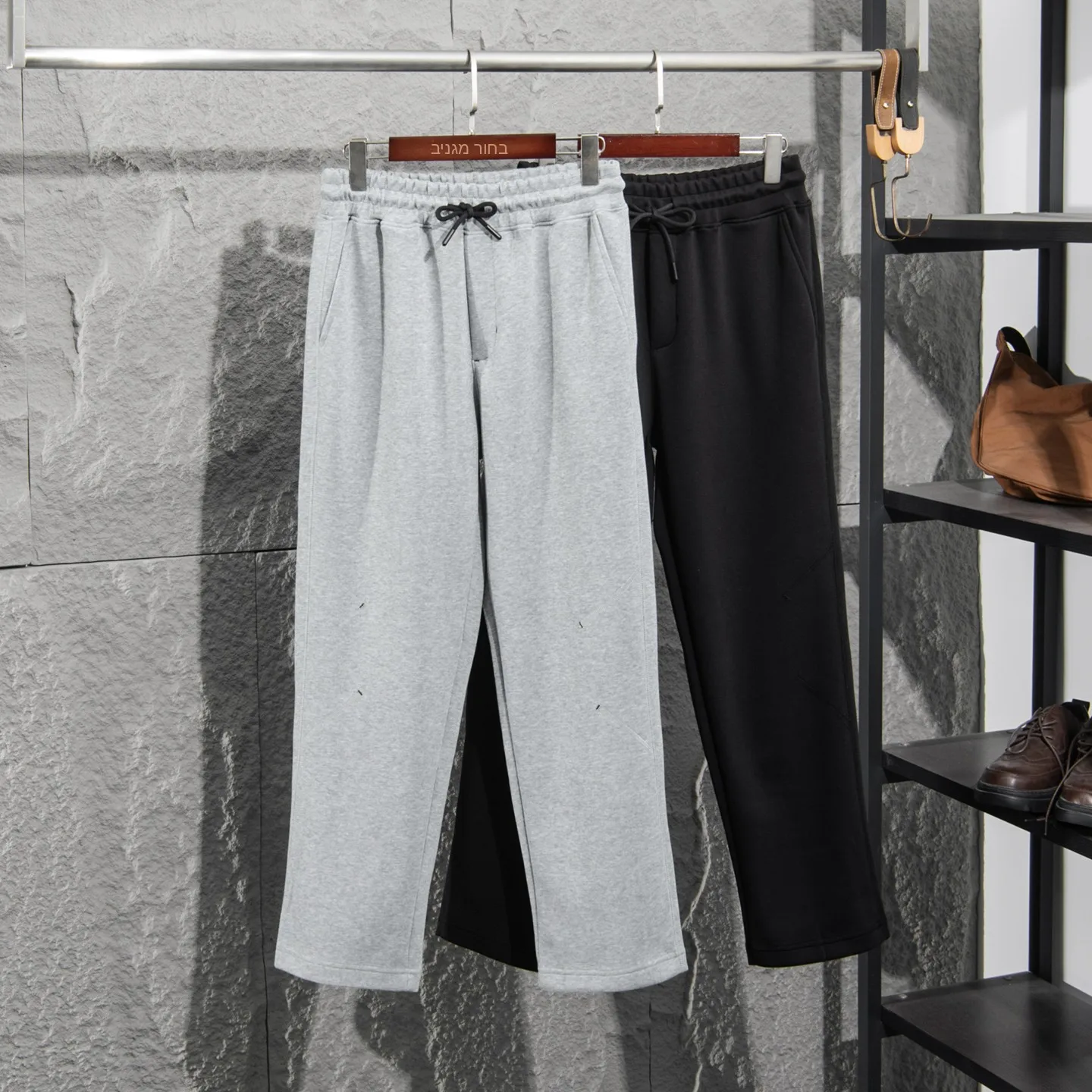 Loose Fit Knitted Cotton Sweatpants Men's Fashionable Straight Leg Sporty Style High Weight 3D Tailoring Slimming Long Pants