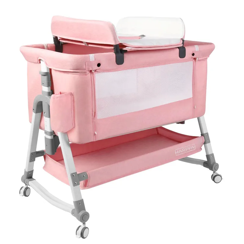 Baby Bassinet Bedside Sleeper 4-in-1 Convertible Baby Bassinet, Height Adjustable, Easy Folding