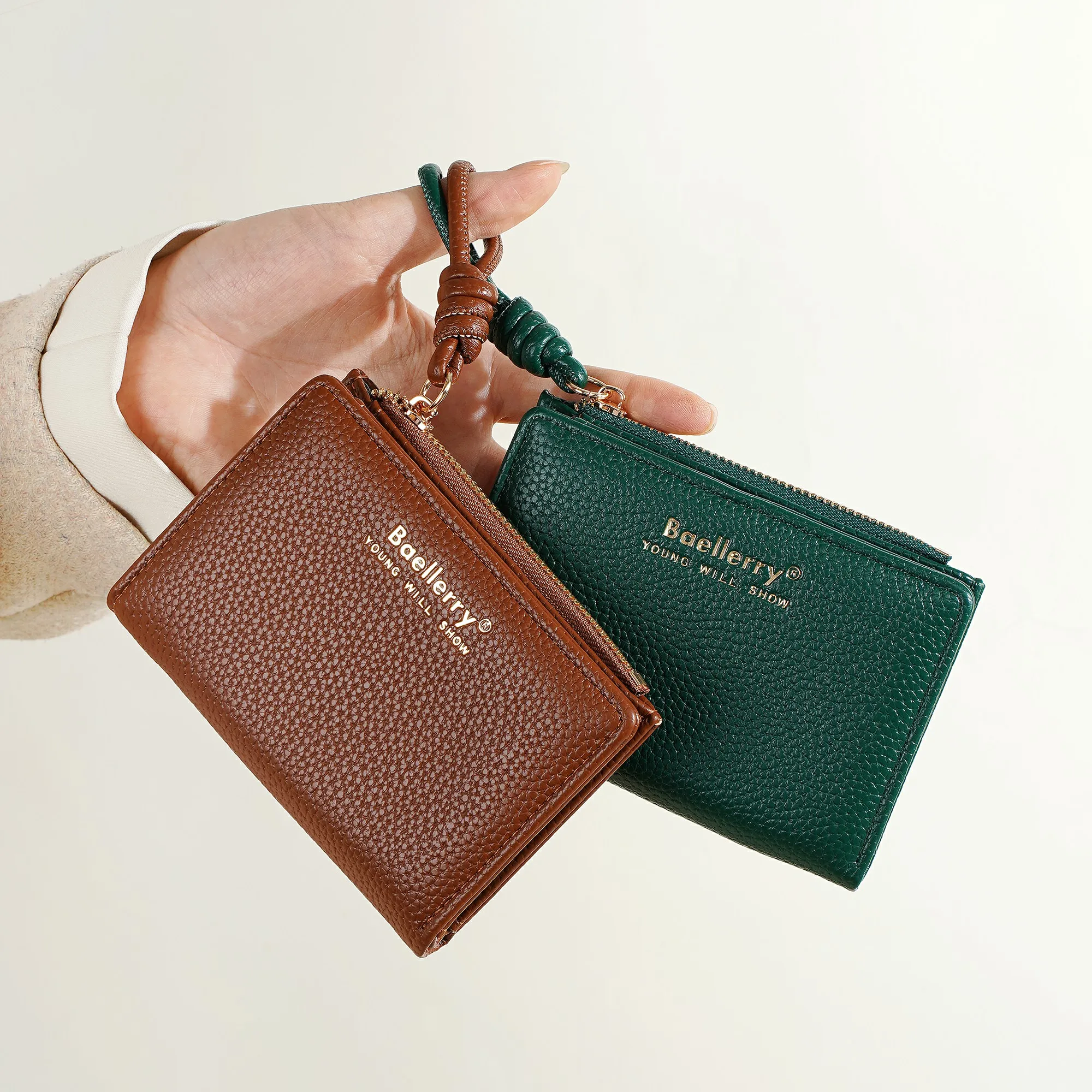 1 Stück – Baellerry Damen-Kurzgeldbörse, aus PU-Leder mit Handgelenkschlaufe, lässige Geldbörse mit Lychee-Muster, leicht, elegant, minimalistischer Stil, Alltagsgeldbörse – Detail 33