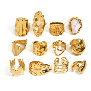 UWorld Fashion Pearl Leaf Strunk Ring Textur Tira Gold Farbe Verstellbarer Ringinnen weiblicher Schmuck für sie vorhanden 12 Hauptverkäufe Frauenhering - №10