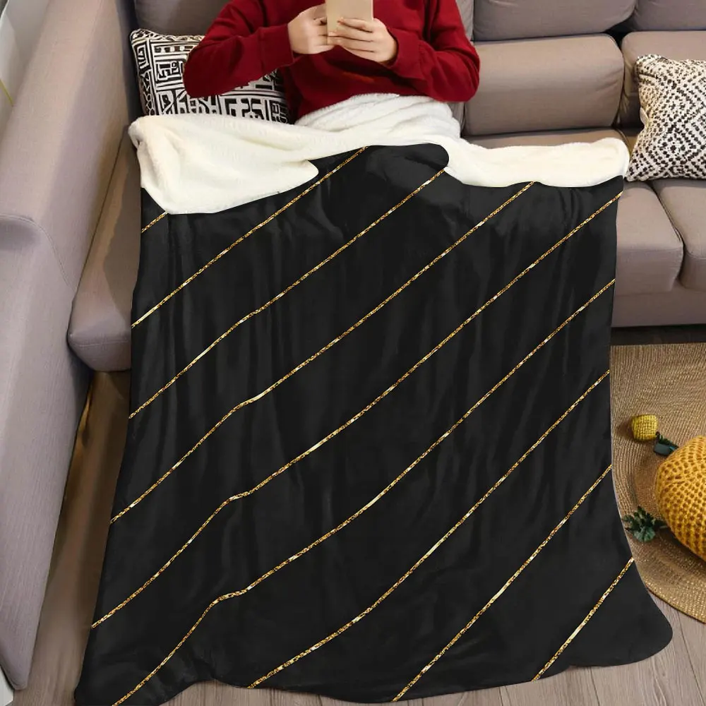 Thin Gold Diagonal Stripe Flannel Blanket Warm Soft Halloween Christmas Decorative Couch Warm Cozy All-Season Gift