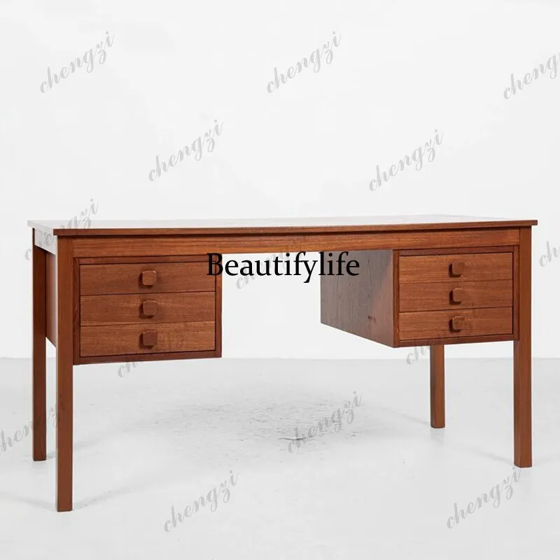 Medieval solid wood desk, retro desk writing desk Nordic retro silent solid wood