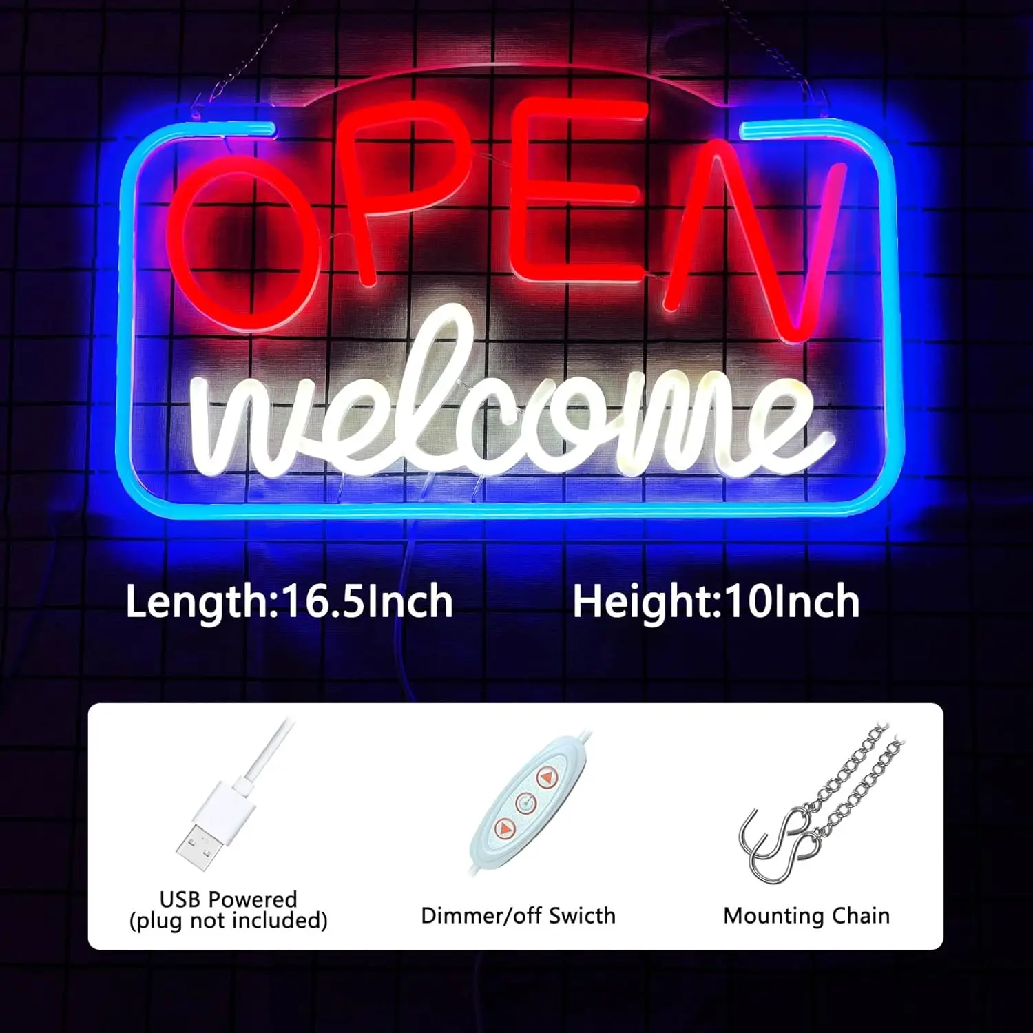 Open Welcome Neon Signs for Business USB Dimmable Neon Light for Window Resturant Bar Coffee Salon Store Decoration Gift