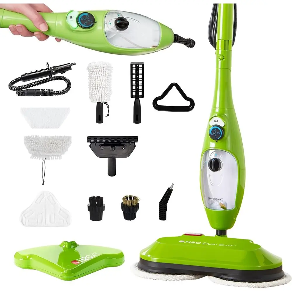 

Dual-Purpose Steam Mop and Cleaner, 8-in-1 Handheld, for Kitchen, Tile, Hardwood, Grout, Upholstery, Carpets, with 2 Scrub Pads