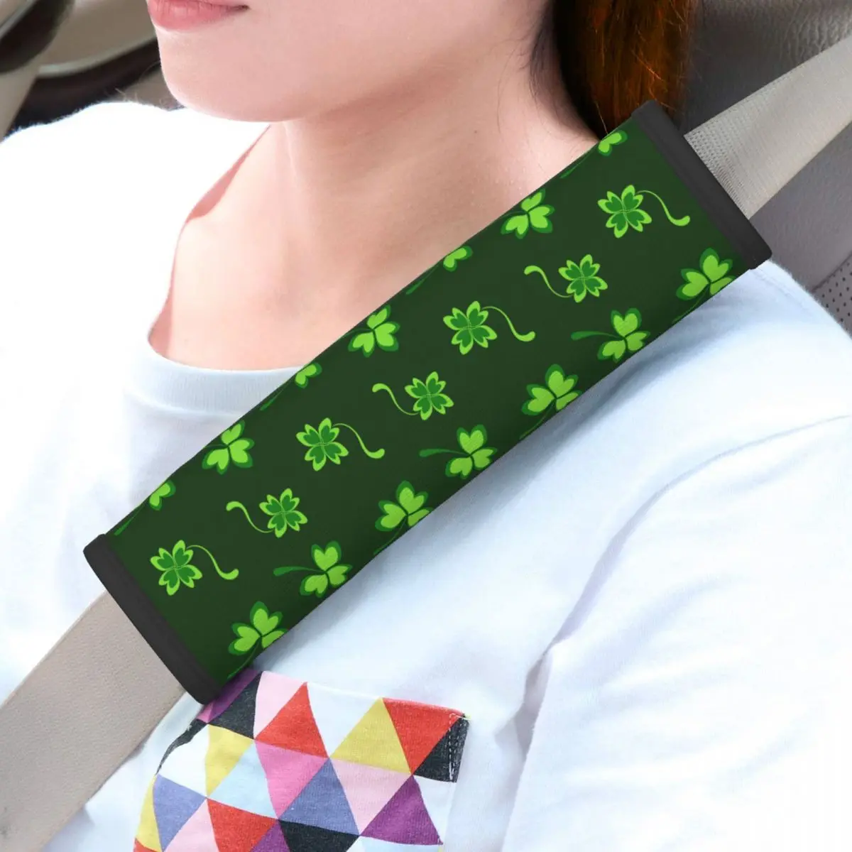 Car Saint Patricks Day Four Leaf Clover Seat Belt Cover Soft SeatBelt Cushion for Cars Backpack