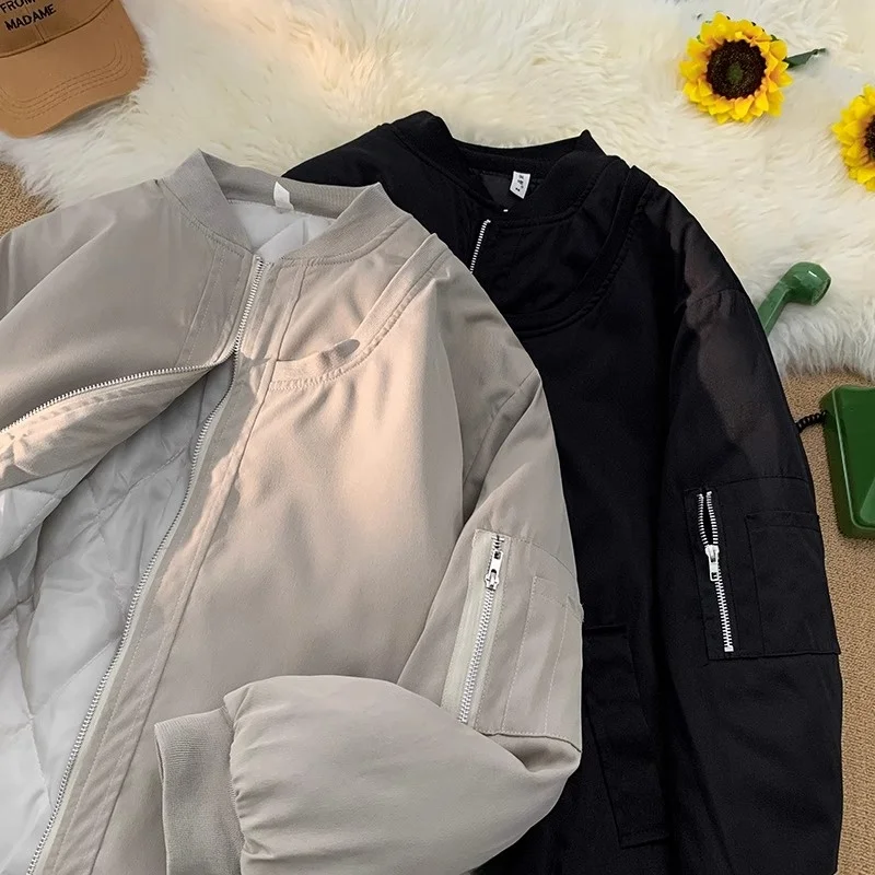 

Loose Thiened American Sle Baseball Jaet Men's Autumn Winter Coat Couple's Cool Cotton Clothes Stand Collar Youth Trend