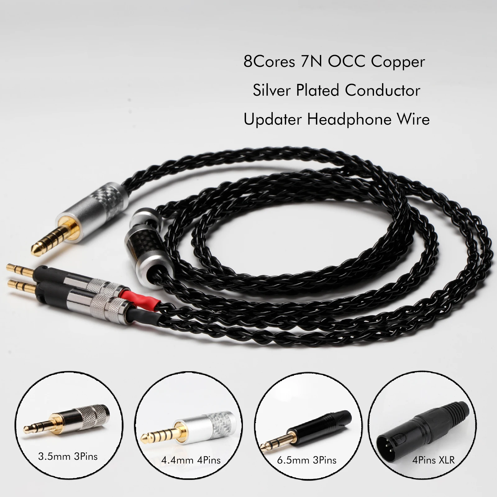 Earphone Cable ATH-R70X R70X R70X5 Headphones Cables 6.35mm 4.4mm 2.5mm 7N OCC Transparent Braided Earphone Headphone Cable