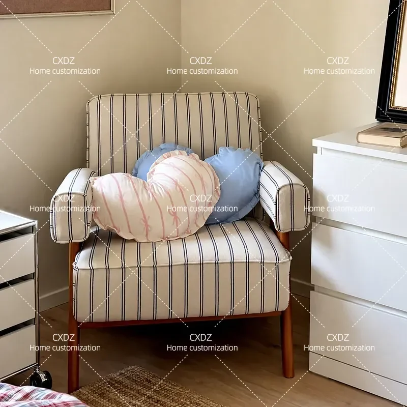 Chandigarh Cream Wind Sofa Chair Solid Wood Retro Living Room Leisure Single Chair Sitting Area Bed and Breakfast Sofa Chair