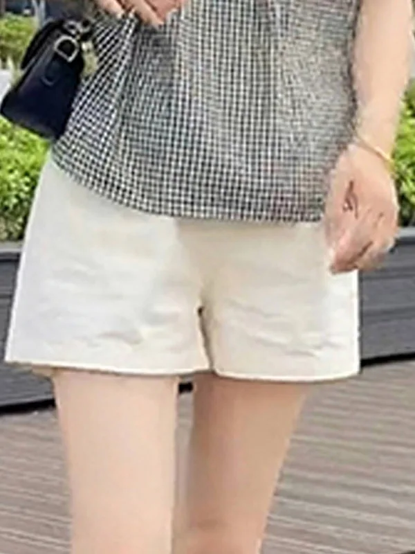 High Waist A-Line White Shorts Women's Casual Loose Wide Leg Three-quarter Length Summer Pants Korean Style Straight Tube
