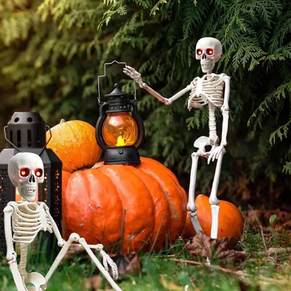 5.4FT Halloween Life Size Light-up Skeleton Decor Movable Joints Realistic Full Body Bones Skeleton Prop with Glowing Eyes