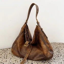 Vintage Bags For Women Luxury Designer Handbag And Purses 2024 New In PU Distressed Belt Buckle Large Capacity Underarm Shoulder