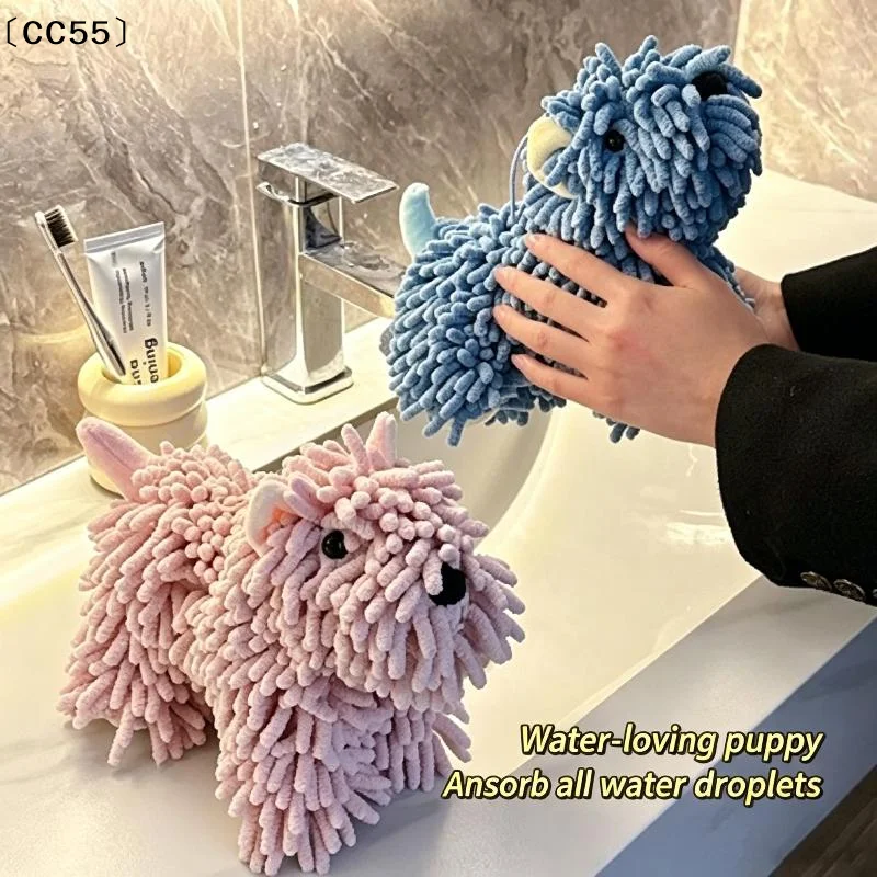 toalha-de-mao-com-desenho-de-cachorrinho-para-cozinha-e-banheiro-toalha-de-chenille-fofa-para-pendurar-na-parede-toalhas-absorventes-de-chenille〔cc55〕
