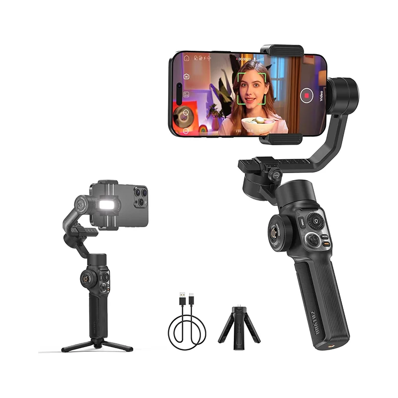 

ZHIYUN Smooth 5S AI 3-Axis Gimbal Stabilizer with Built-in Fill Light Tripod Phone for Video Recording support Gesture Control