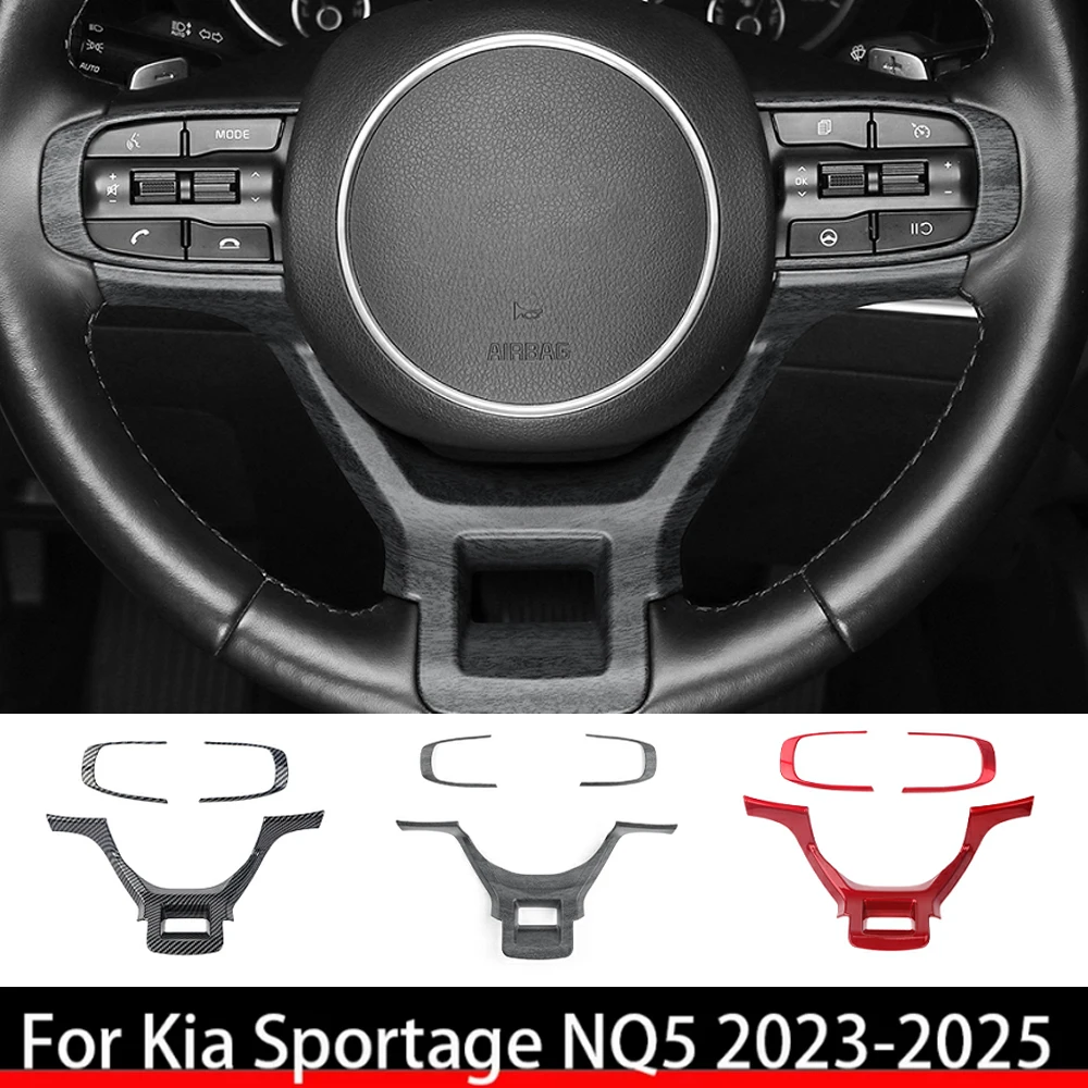 

For Kia Sportage NQ5 2023-2025 Car Tuning Carbon Fiber 3PCS Steering Wheel Button Cover Trim Accessories