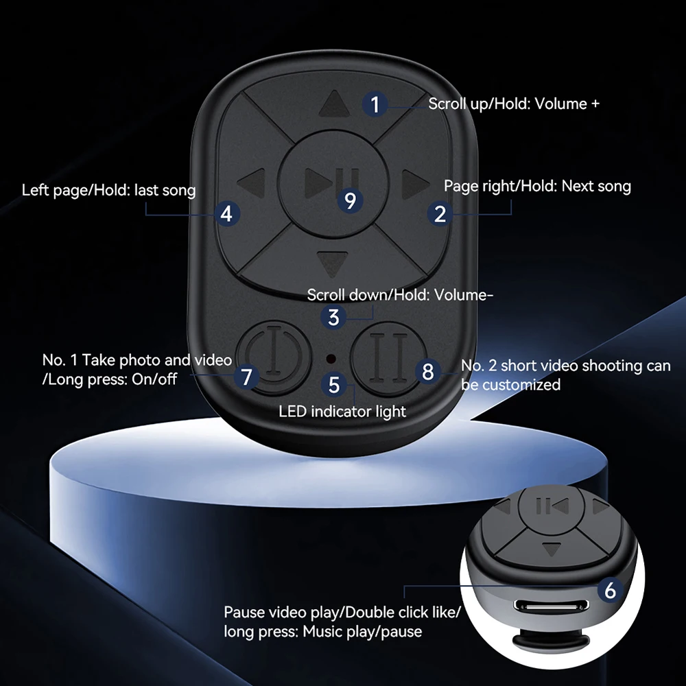

New Bluetooth Ring Remote Control Page Turner Compatible With IOS (above 14.8 version) And Android Device For Mobile Phone/iPad
