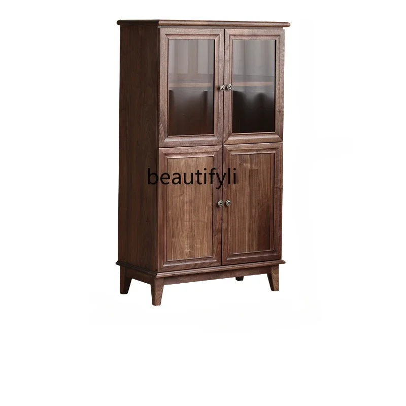 

S American-Style Solid Wood Dining Side Tea Cabinet Black Walnut Storage Wine Cabinet storage cabinet