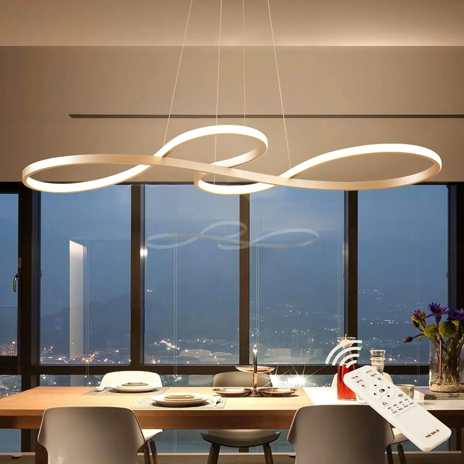 Controle remoto LED Chandelier for Dining Room, Criativo Pendant Light, Cor, Brilho 3000