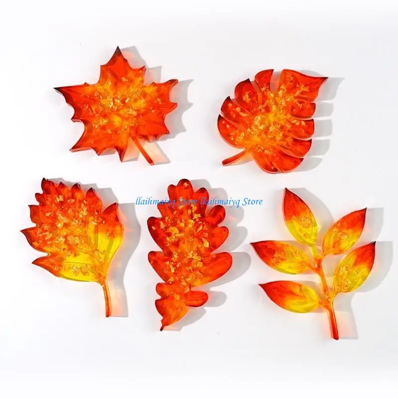 573B 5x/Set Leaves Silicone Molds Handmade Maple Cup Mat Mirror Casting Molds DIY Epoxy Resin Moulds