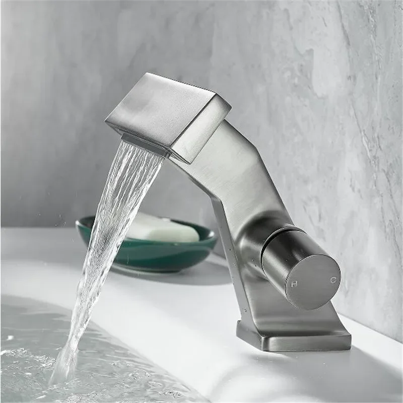   Grifo de baño gris, grifo de lavabo de baño dorado de latón, mezclador de agua fría y caliente, grifo de fregadero, grifo negro montado en cubierta