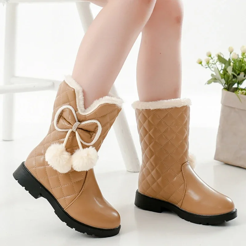 Conforto menina bota inverno novo estilo crianças bota de neve médio grande crianças antiderrapante princesa sapato de couro moda entressola bota