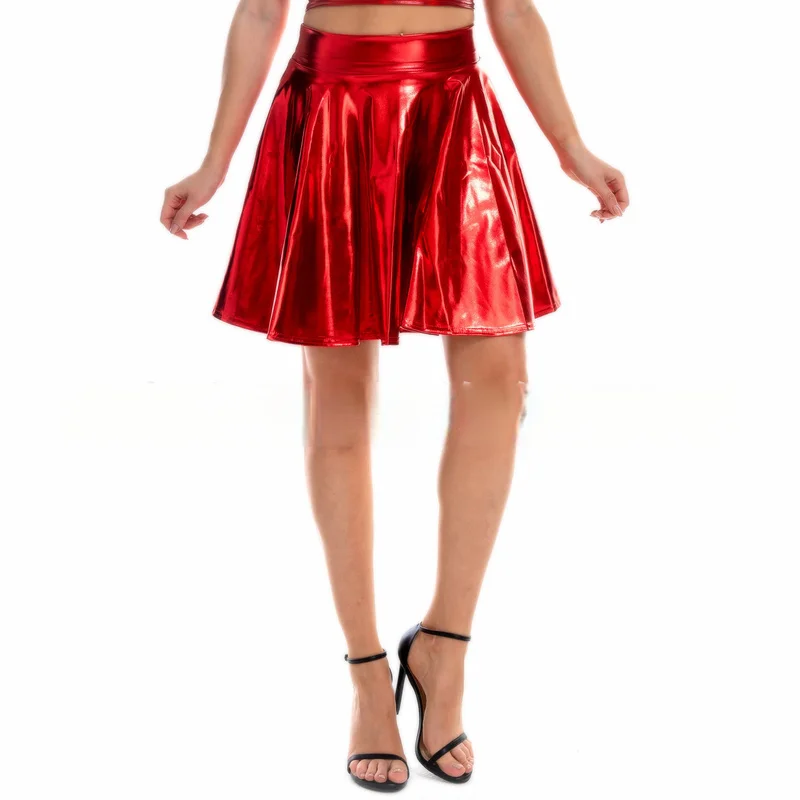 Solid color sexy Women's Flare Skirt Nightclub Stage Performance Wear Dress UP Pleated Skirts for holiday ceremony