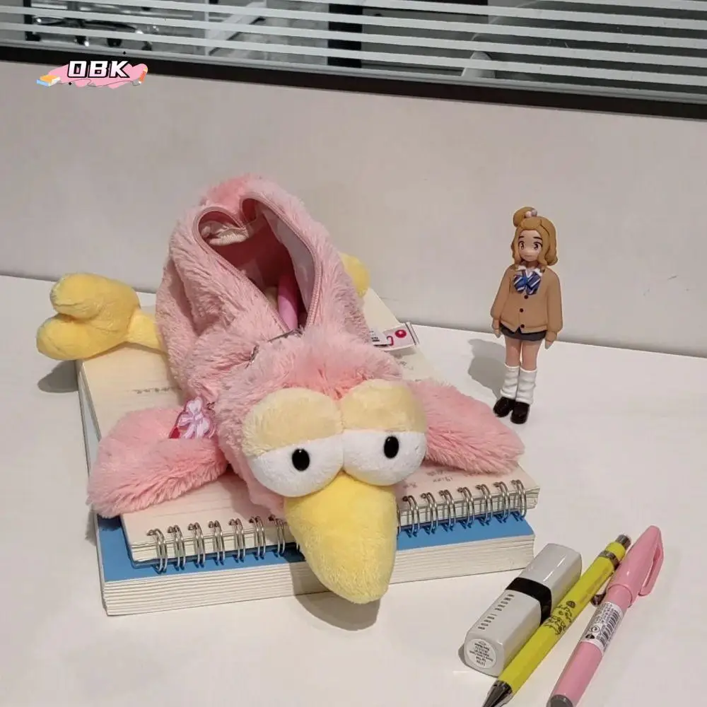 

Stationery Organizer Pink Plush Bird Pencil Bag Large Capacity Storage Plush Pencil Case Multifunctional Korean Style