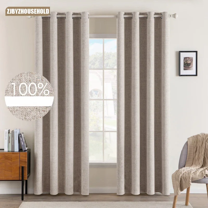 

Customized 100% Full Blackout Imitation Linen Curtains for Living Dining Room Bedroom Hotel High-end Quality Heat