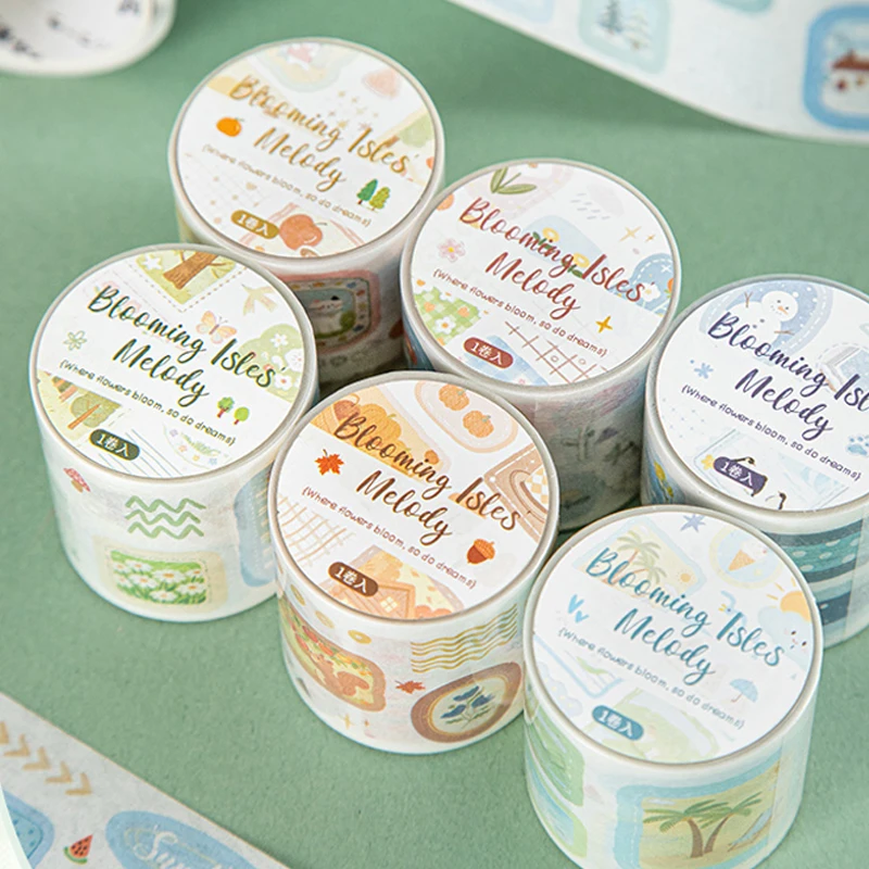 Mr.Paper 3 Rollen Ästhetisches Washi-Tape-Set, Niedliches Kawaii Ausgestanztes Dekoratives Klebeband für Journal Scrapbooking DIY Kalender Tagebuch Karten