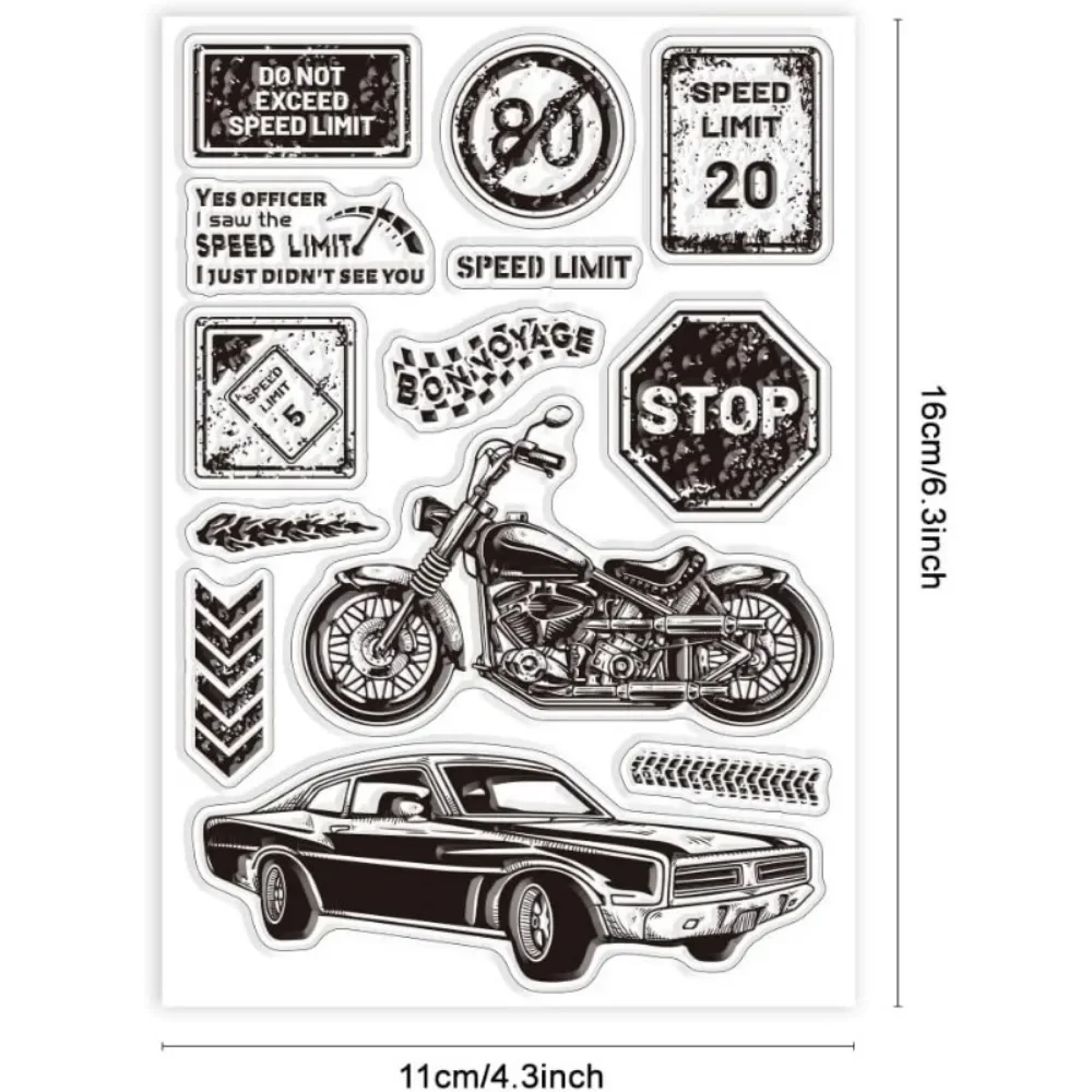 1pc Retro Transportation Clear Stamps for DIY Scrapbooking Road Signs Car Motorcycle Silicone Clear Stamp Seals