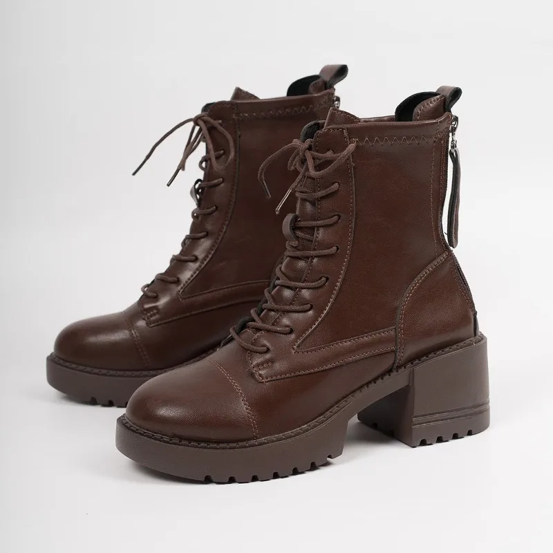 Sturdy 2026 Platform Short Boots for Autumn and Winter, with Laces. Women's Boots.