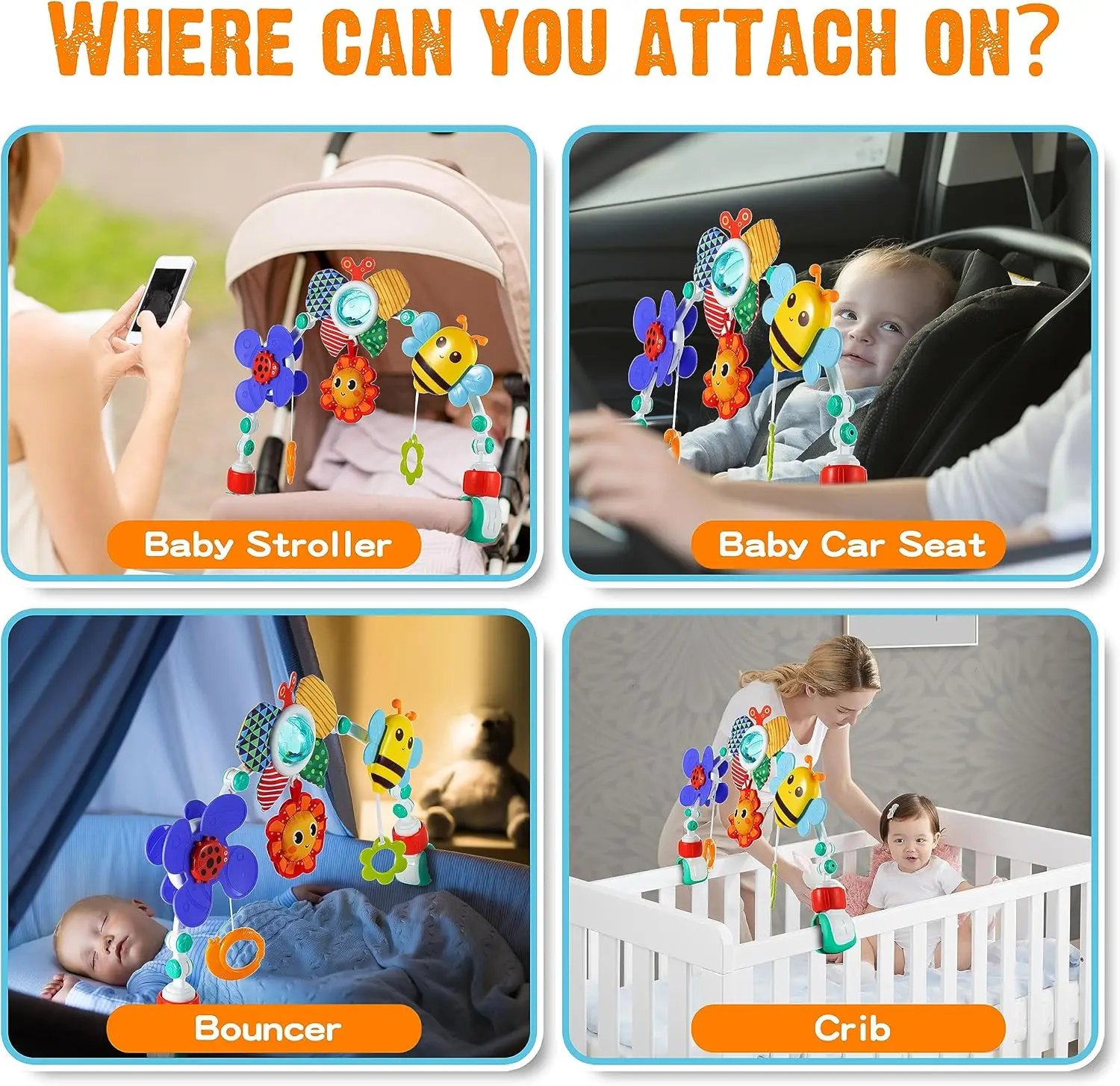 1 brinquedo de arco ajustável premium multiuso com bonecas penduradas, serve para berço e carrinho, desenvolve os sentidos do bebê e a coordenação dos membros.