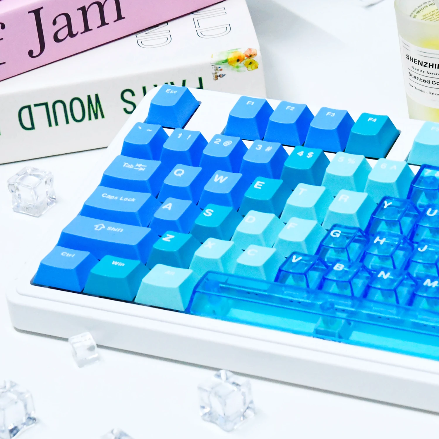 Ajazz AKH082 highly transparent blue keycap PBT+PC material compatible with 82 keys 75% layout mechanical keyboard