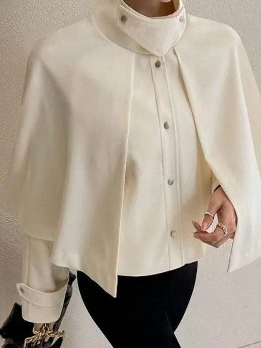 

Ele ort Coat Korean Sle Women's Outerwear Stand Collar Cowl Ne Jaet Autumn Winter Faionable Casual irt