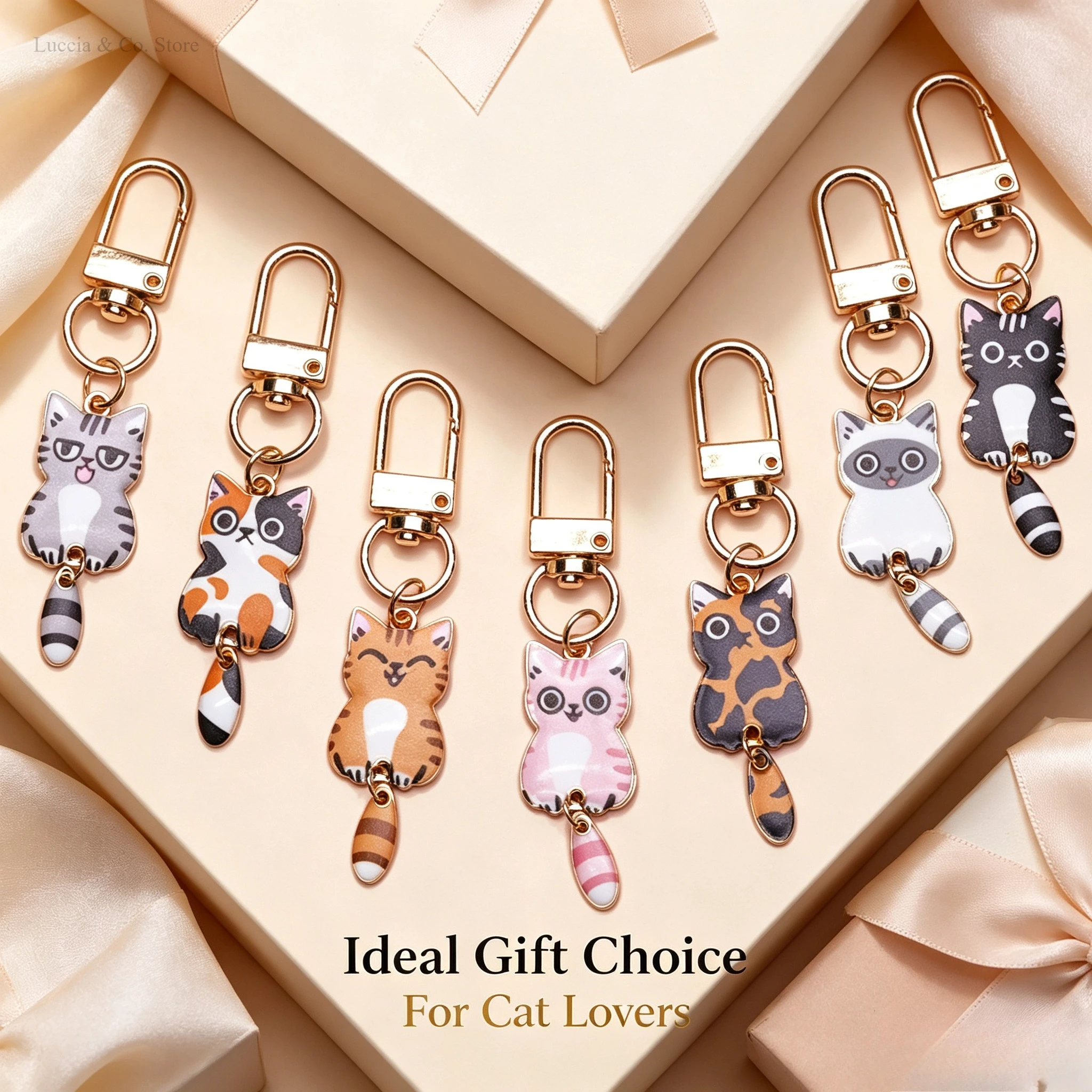 Cute Cartoon Kitten Custom Keychain, Key Ring Pendant