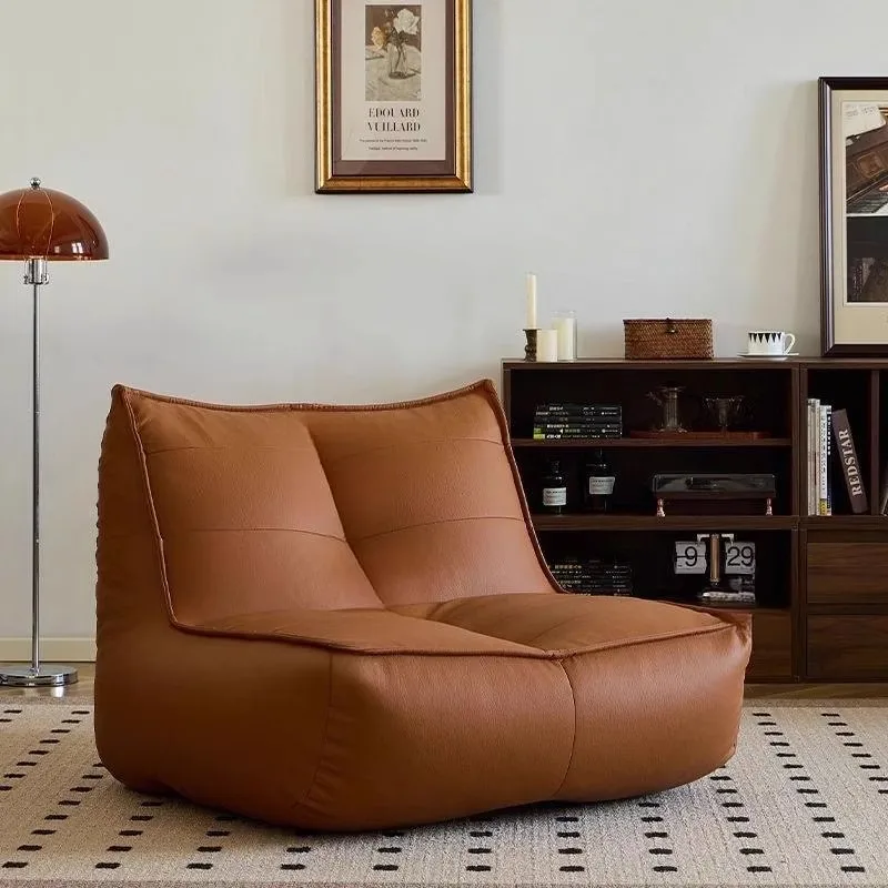 Lazy Leather Sofa Chair Balcony Bedroom Single Small Sofa Tatami Reclining Soft Comfort Wash-free No Assembly Required Sleepable