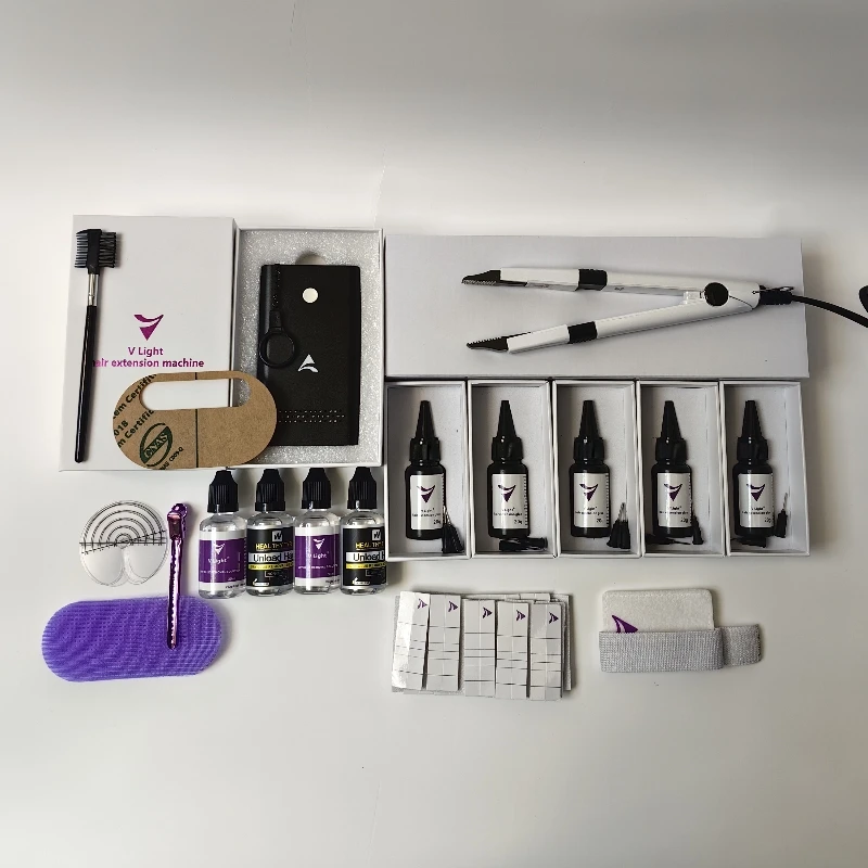 V-Light Hair Extension Kit Set with V-light glue remover Machine Traceless tool for tape Hair Extension Fast Grafting Tool