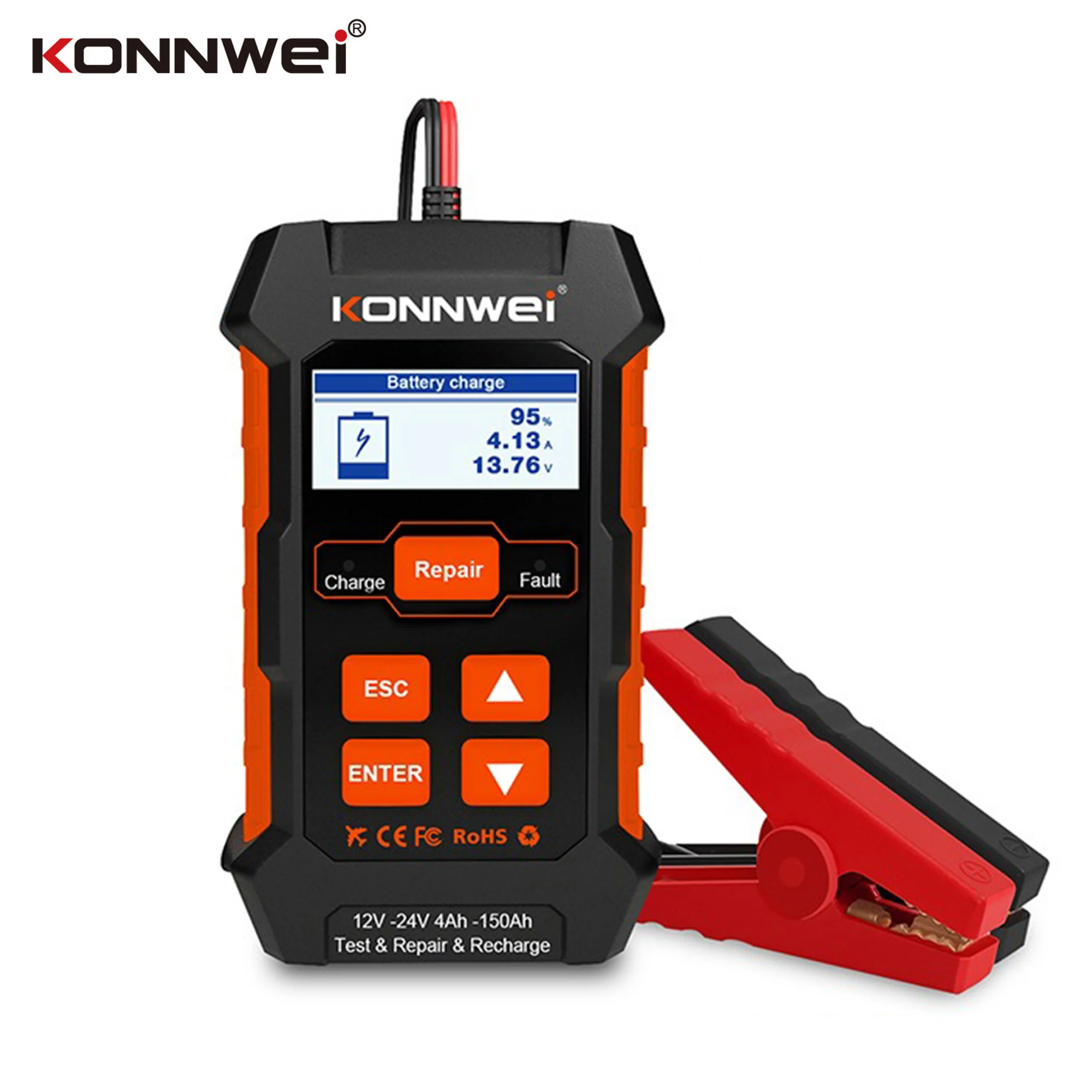 KONNWEI KW520 12V 24V Car Truck Battery Tester Charger 100-2000CCA Lead Acid Battery Pulse Repair Tool 3 in 1 Diagnostic Scanner