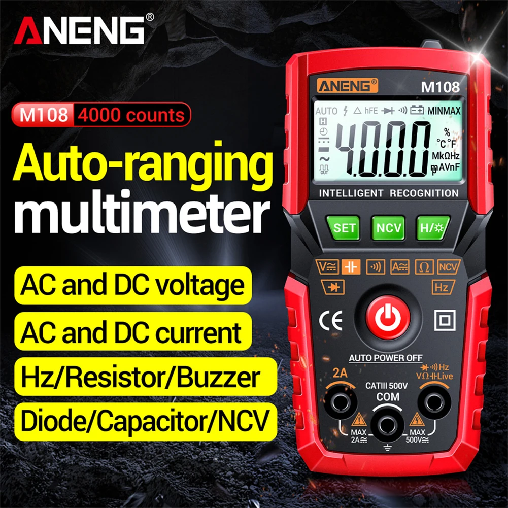 ANENG M107/M108 Digital Multimeter 4000Count AC/DC Current Ammeter Voltmeter Digital Voltage Tester NCV Capacitance Multi Tester