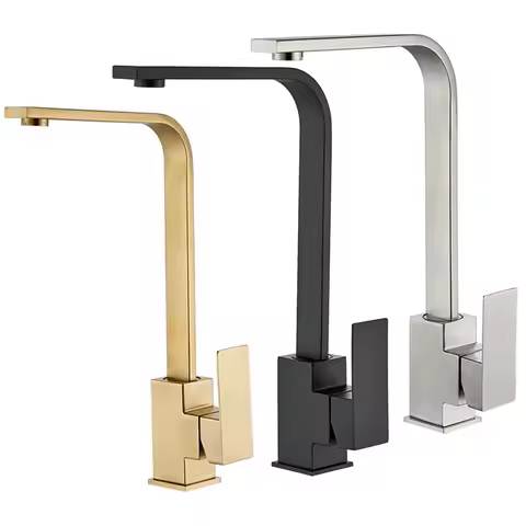 Brushed Gold Stainless Steel Kitchen Faucet 360 Degree Swivel Deck Mounted Hot and Cold Mixer Spout Single Handle Sink Tap Crane