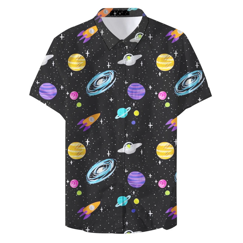 

Summer Universe Planet Pattern Print Beach Shirts Blouse Men's Short Sleeve Hawaii Aloha Shirts Streetwear New In Surfing Shirt