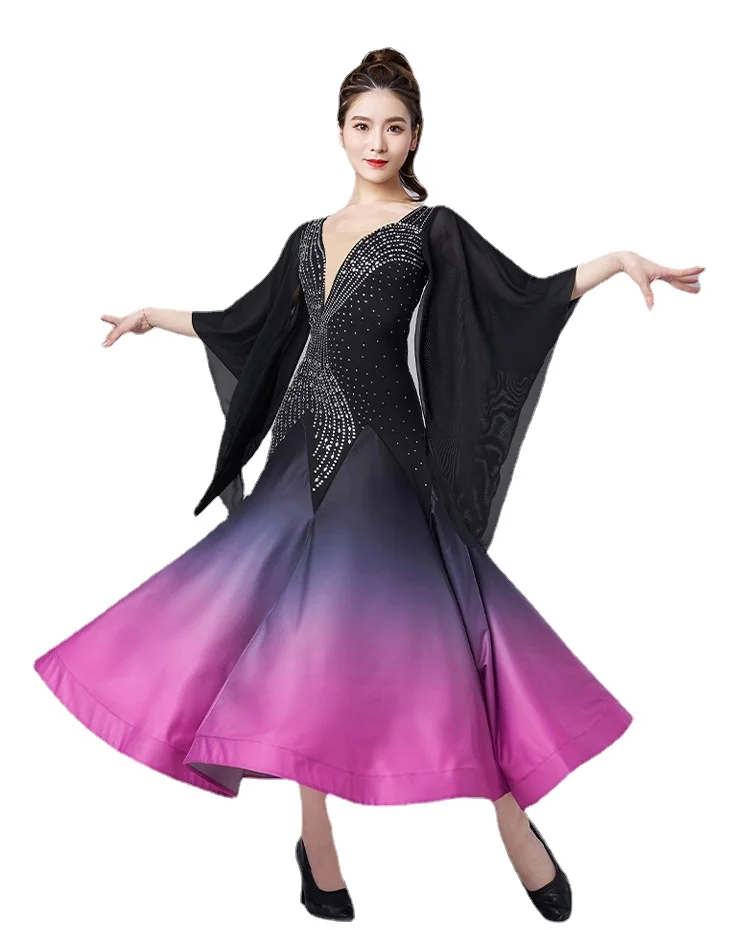 

X204 New Modern Skirt Women's Latin Ballroom Dance Waltz Gradient Big Swing Practice Performance Costumes