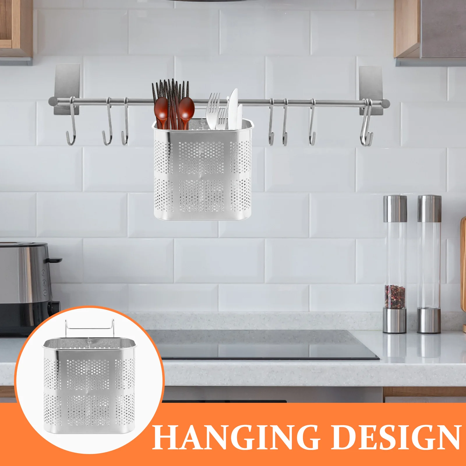 

Stainless Steel Chopstick Holder Drying Rack Hanging Kitchen Sink Silver Tableware Utensil Storage Drain Bucket Contemporary