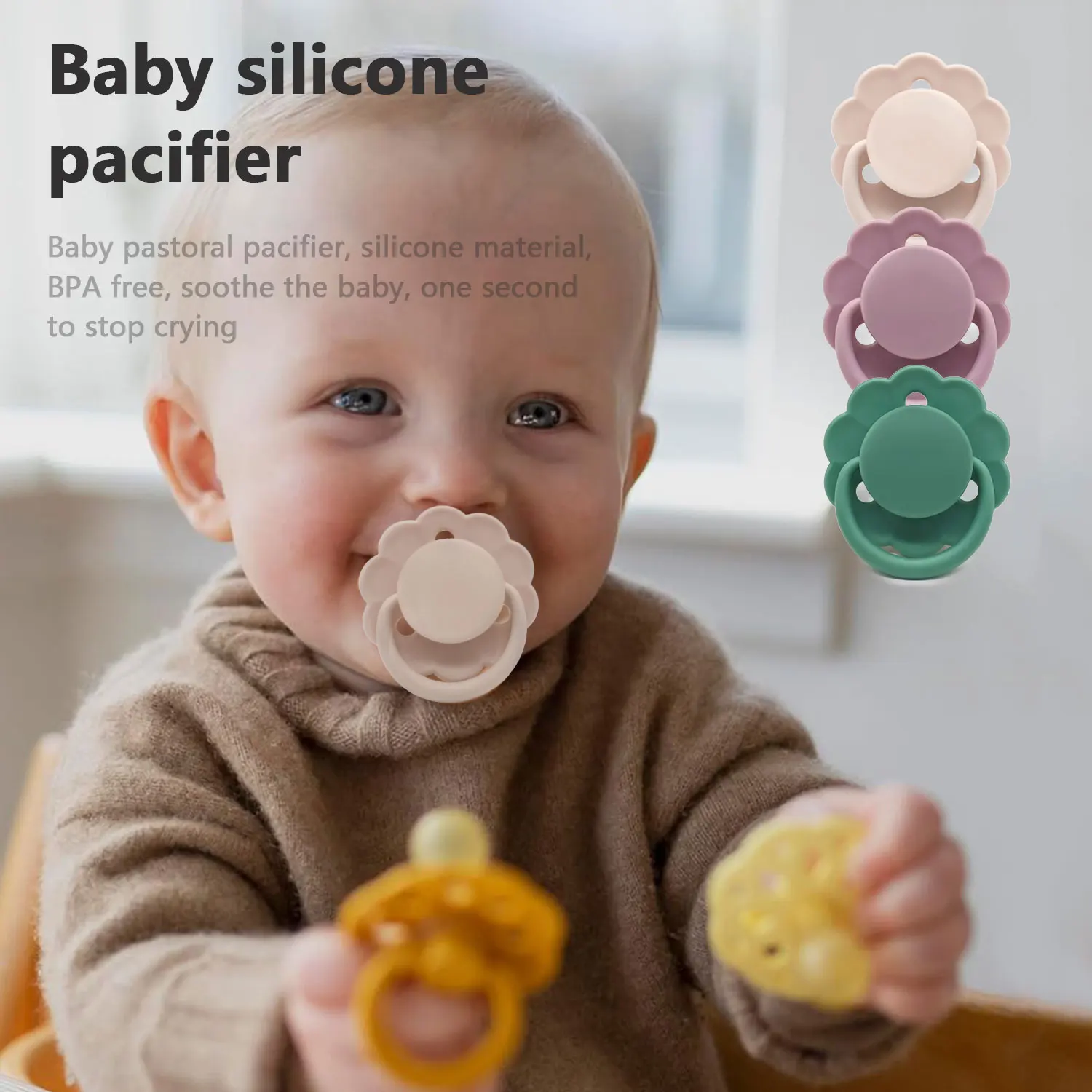 Natural latex pacifier for newborns 0-3 years old, small flower shape, dust lid, with three air holes, bpa free, gift for babies