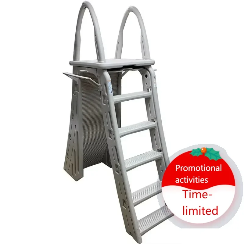 Escalera de seguridad de venta caliente para patio exterior elevado, modelo 7200 Roll Guard, escalera de plataforma para piscina con estructura en A ajustable de 48 a 56 pulgadas