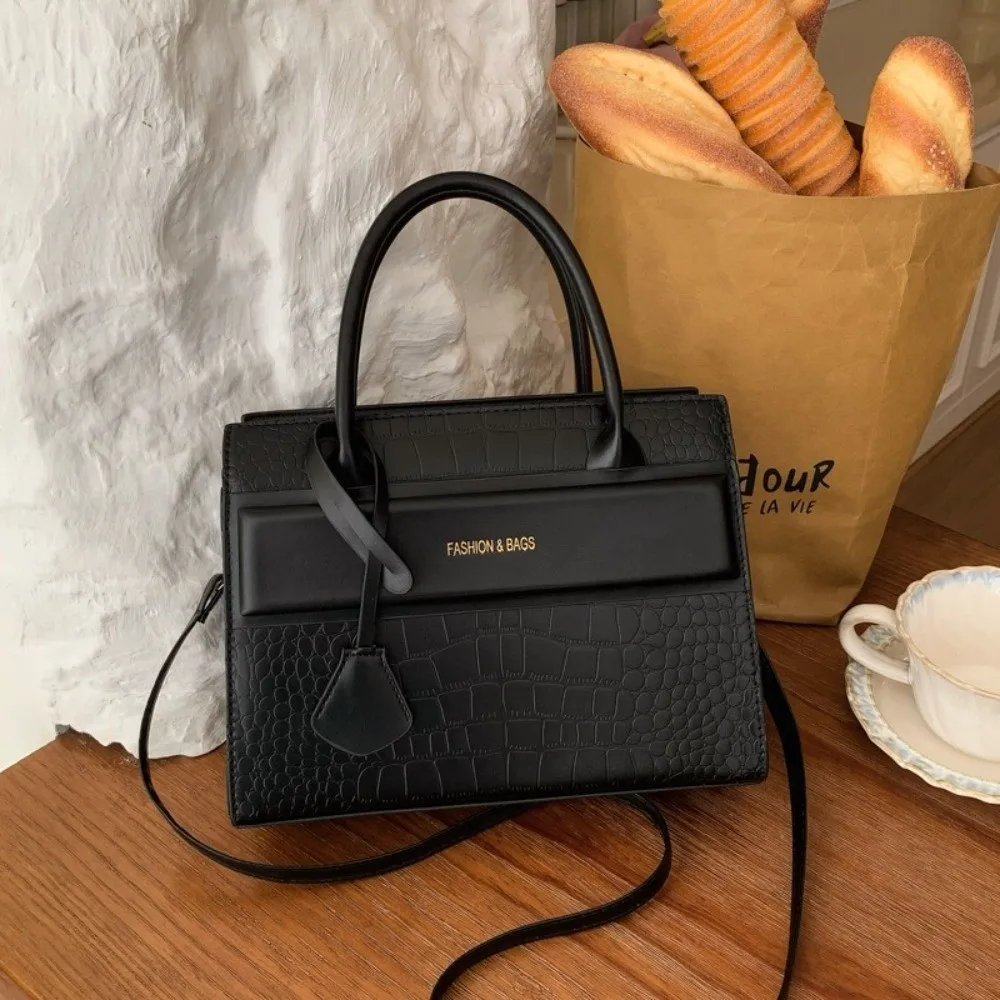 Bolso de Hombro de Material PU con Patrón de Piedra, Tamaño Mediano, Multicolor, Gran Capacidad, Bolso Cruzado con Letras Grabadas, Bolso de Mano para Viajar