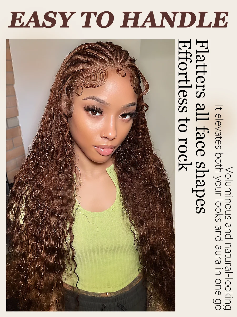 موجة عميقة 13x6 شعر مستعار بدانتيل أمامي 36 بوصة 220% # 4 باروكات شعر بشري برازيلي بدانتيل أمامي شفاف عالي الدقة بلون بني شوكولاتة للنساء