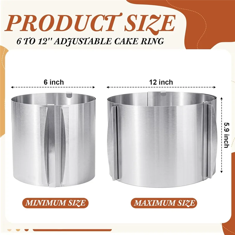 

-PQWN 2 Pcs Cake Mold 15 Cm High, 6 To 12 Inch Adjustable Cake Ring Cake Baking Supplies For Mousse Baking Dessert Cake Making D