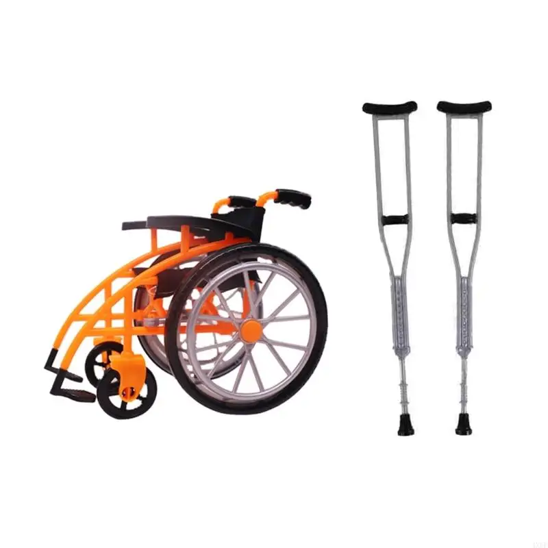 Realistic Rehab Toy Wheelchair Crutches 3Pcs Foldable Role Play Learning Activity