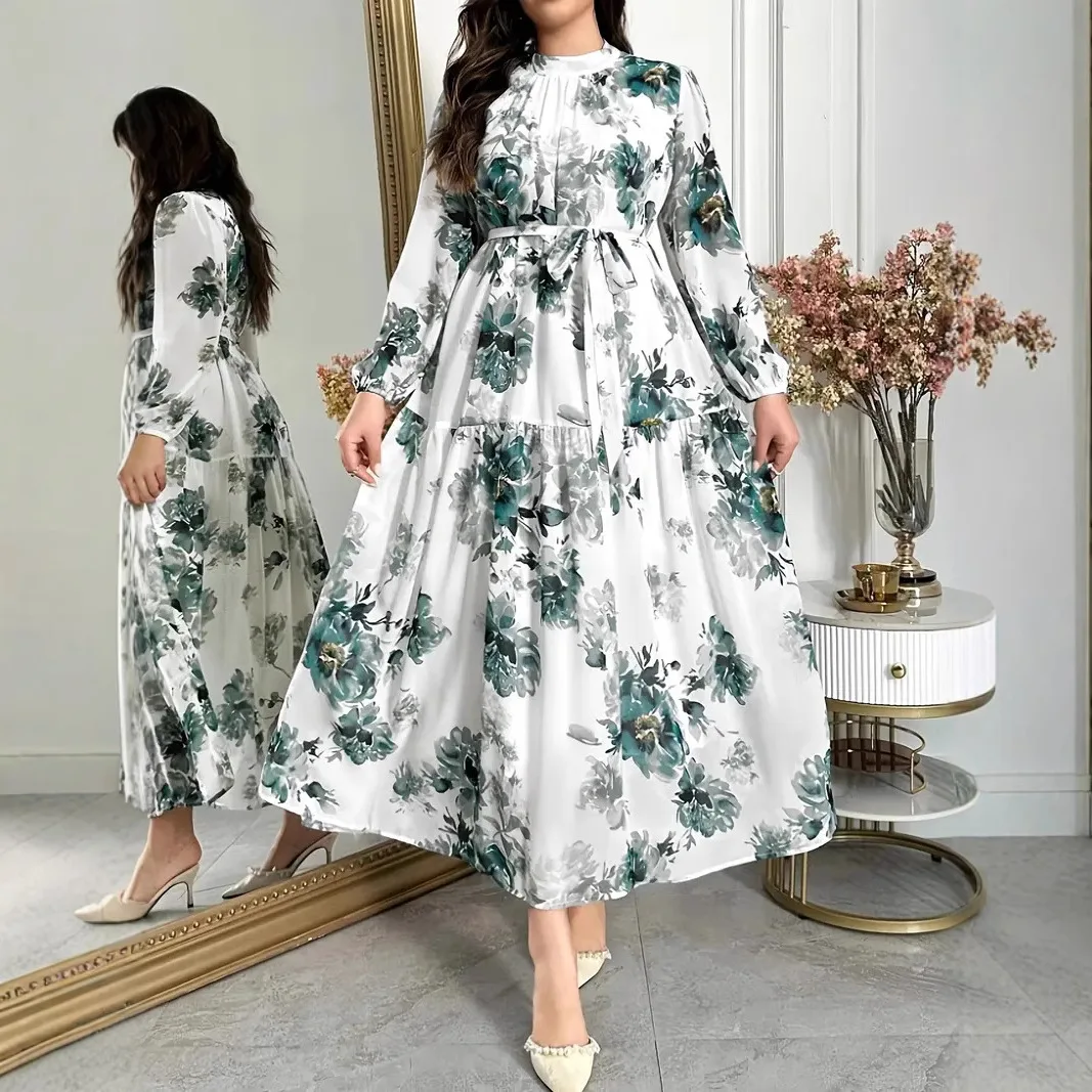 

Eid Women Abaya Party Dresses Jalabiya Kaftan Morocco Islam Vestidos Print Dress Lace Up Ramadan Muslim Dubai Arab Long Robe