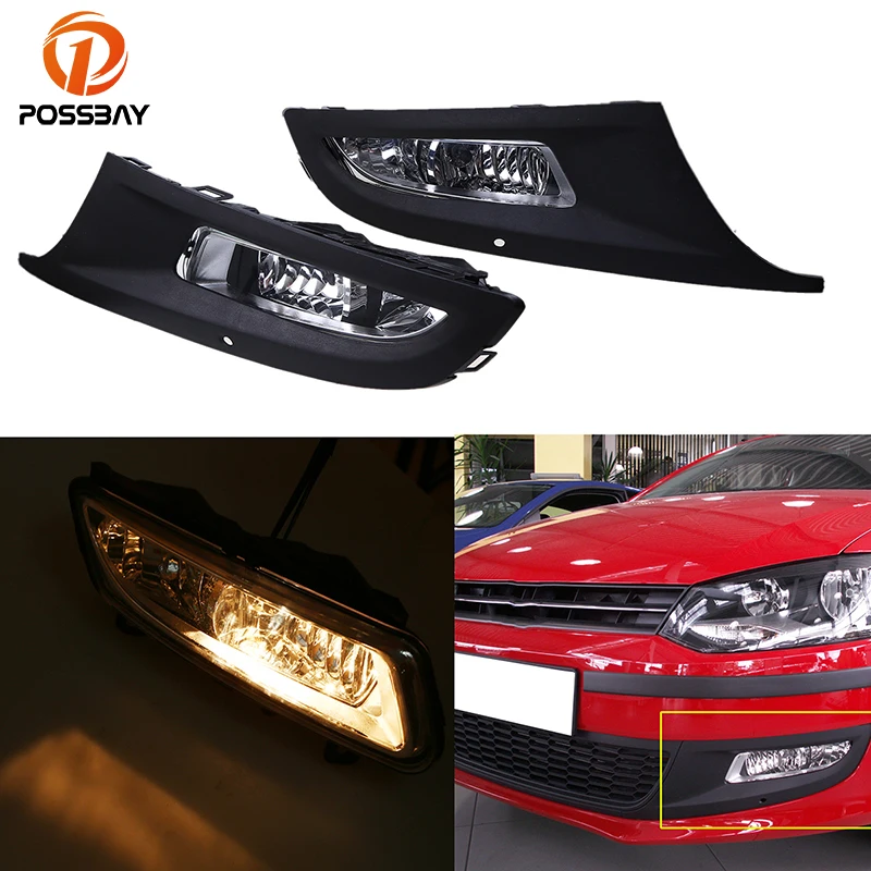 

POSSBAY Front Lower Bumper Fog Lights With Fog Light Cover Grilles for VW Polo MK5 6R/6C 2009 2010 2011 2012 2013 Facelift